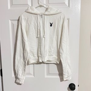 playboy by pacsun cropped white zip up